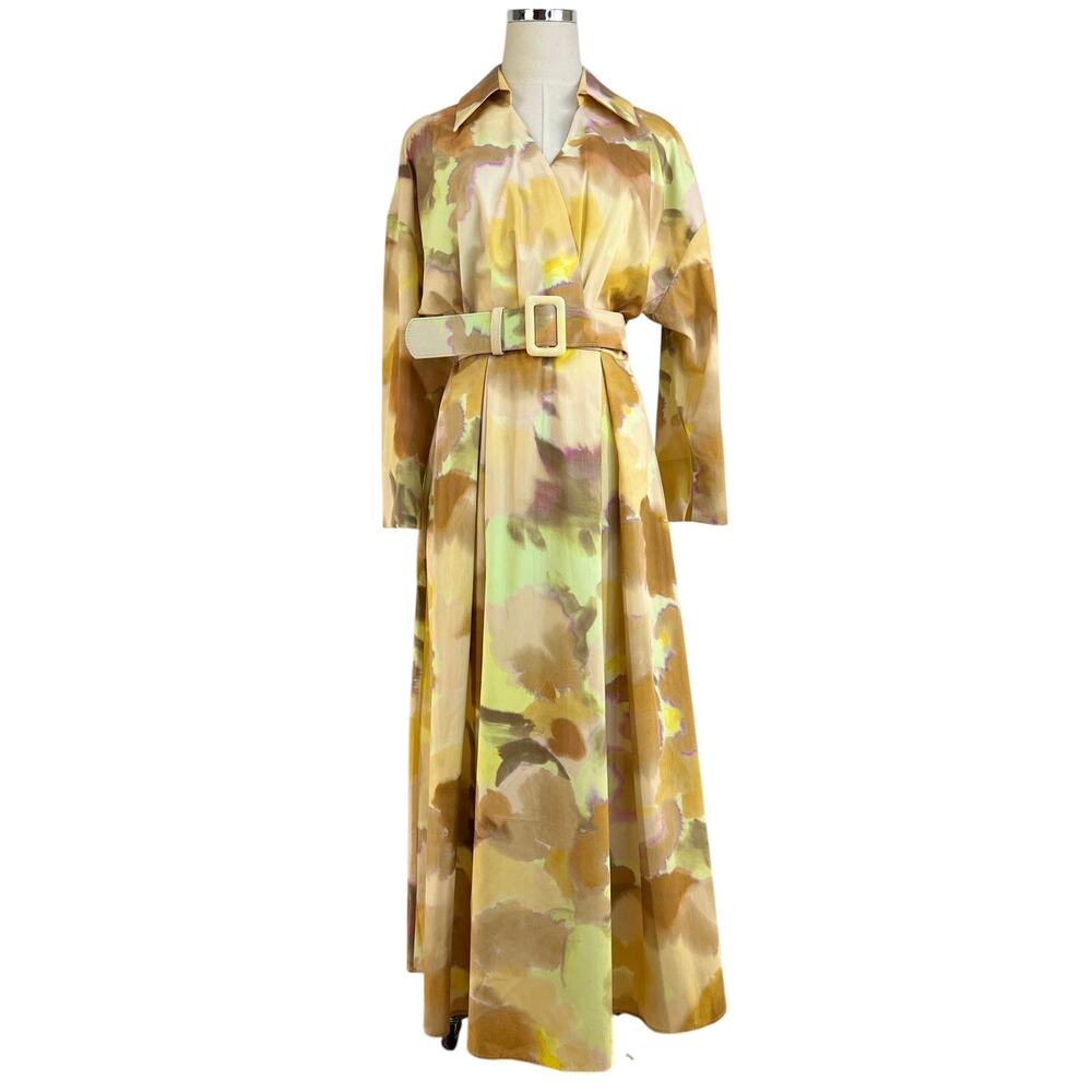 Exquise Brooklyn Dress Watercolor Belted Cotton Yellow Orange